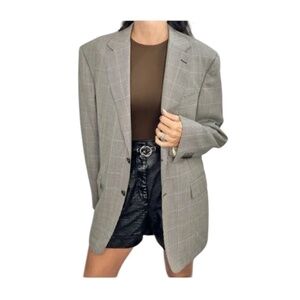 Harry Rosen Italian wool black white check plaid oversized blazer IT 50